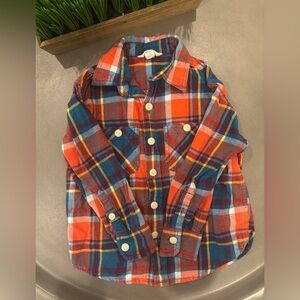 Lands End Boys Size 4 S Long Sleeve Orange /Blue Plaid Button Down